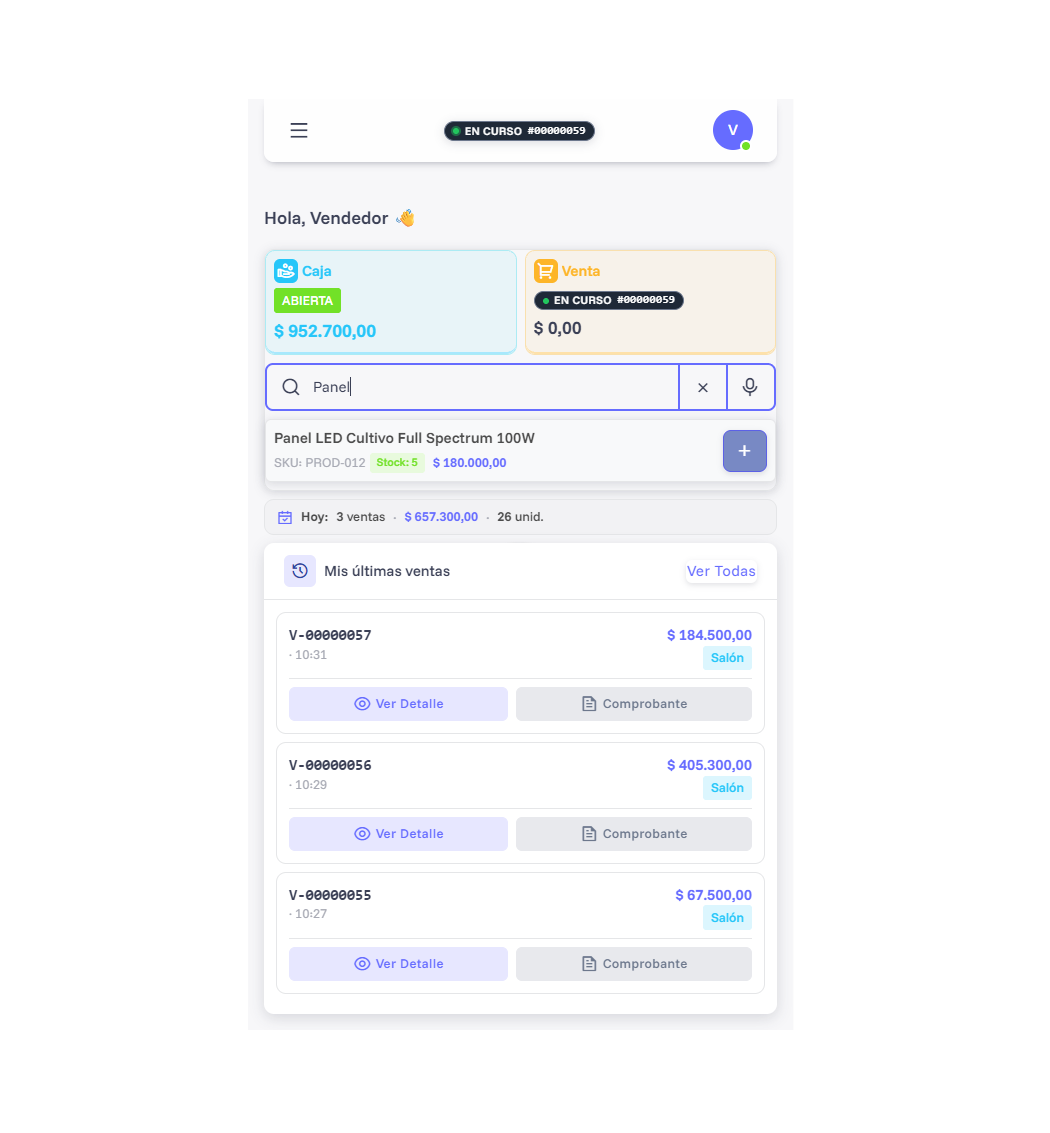 Interfaz mobile de Dynamo Stores